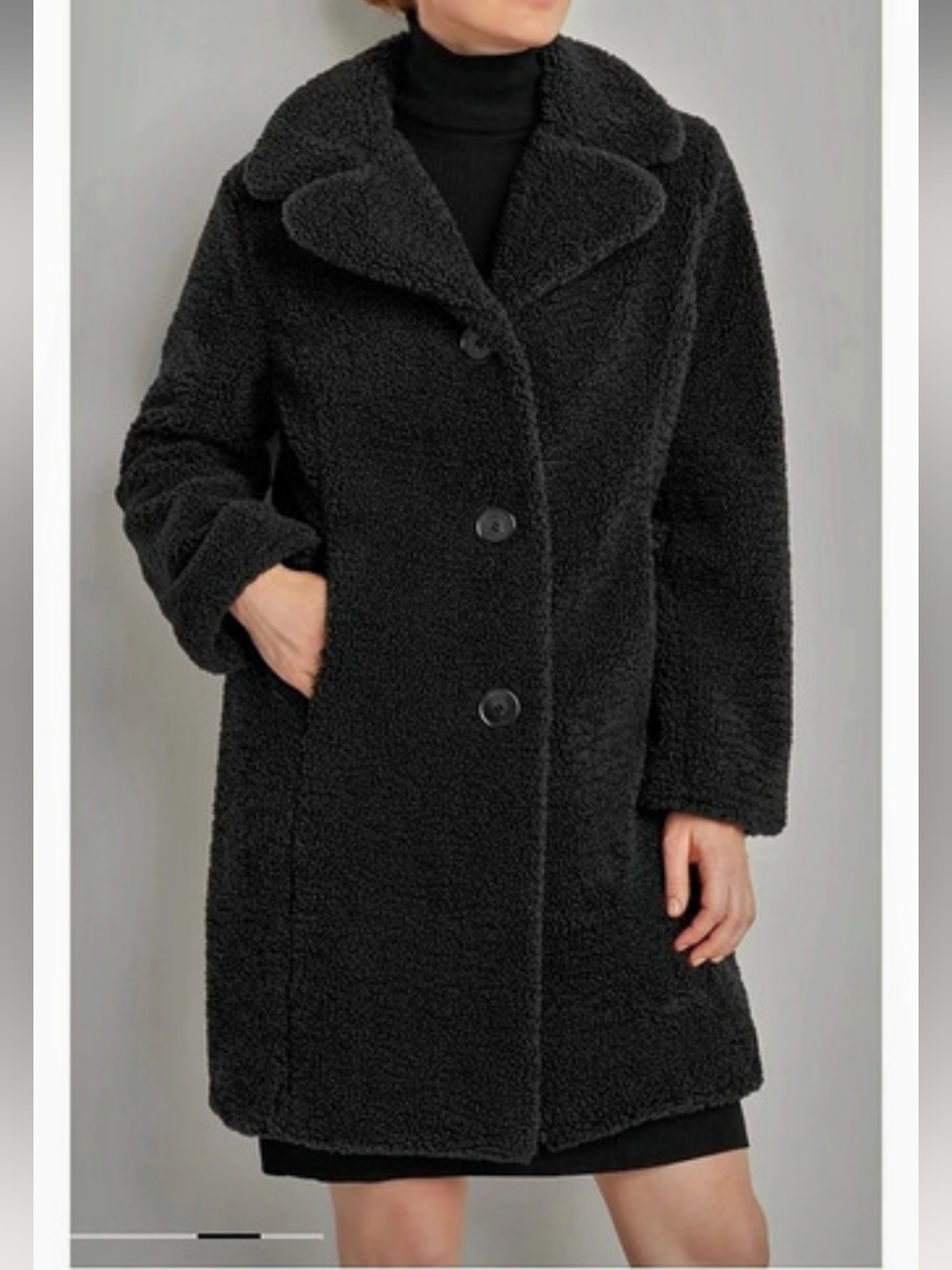 Ellen Tracy Cozy Sherpa Teddy Coat Black, XL, Preowned